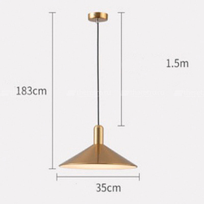 Подвесной светильник с металлическим плафоном конической формы и латунной стойкой RAID  фото 1